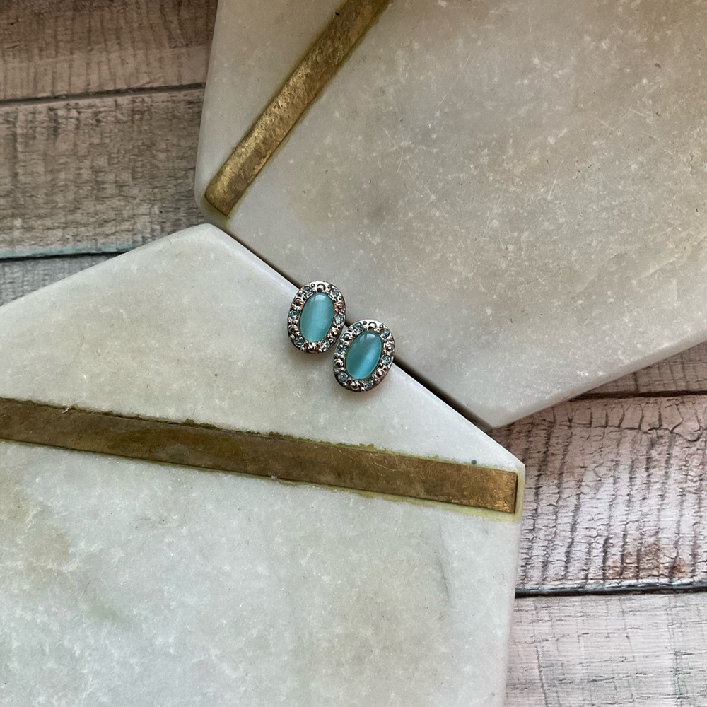 Aquamarine bezeled silver stud earrings